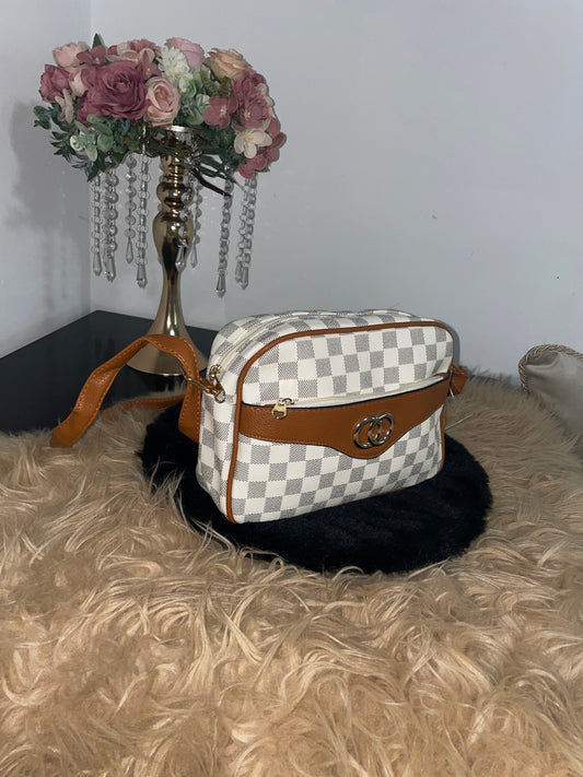 Nieuwe Chique Geruite Crossbody Handtas – Bruin & Crème