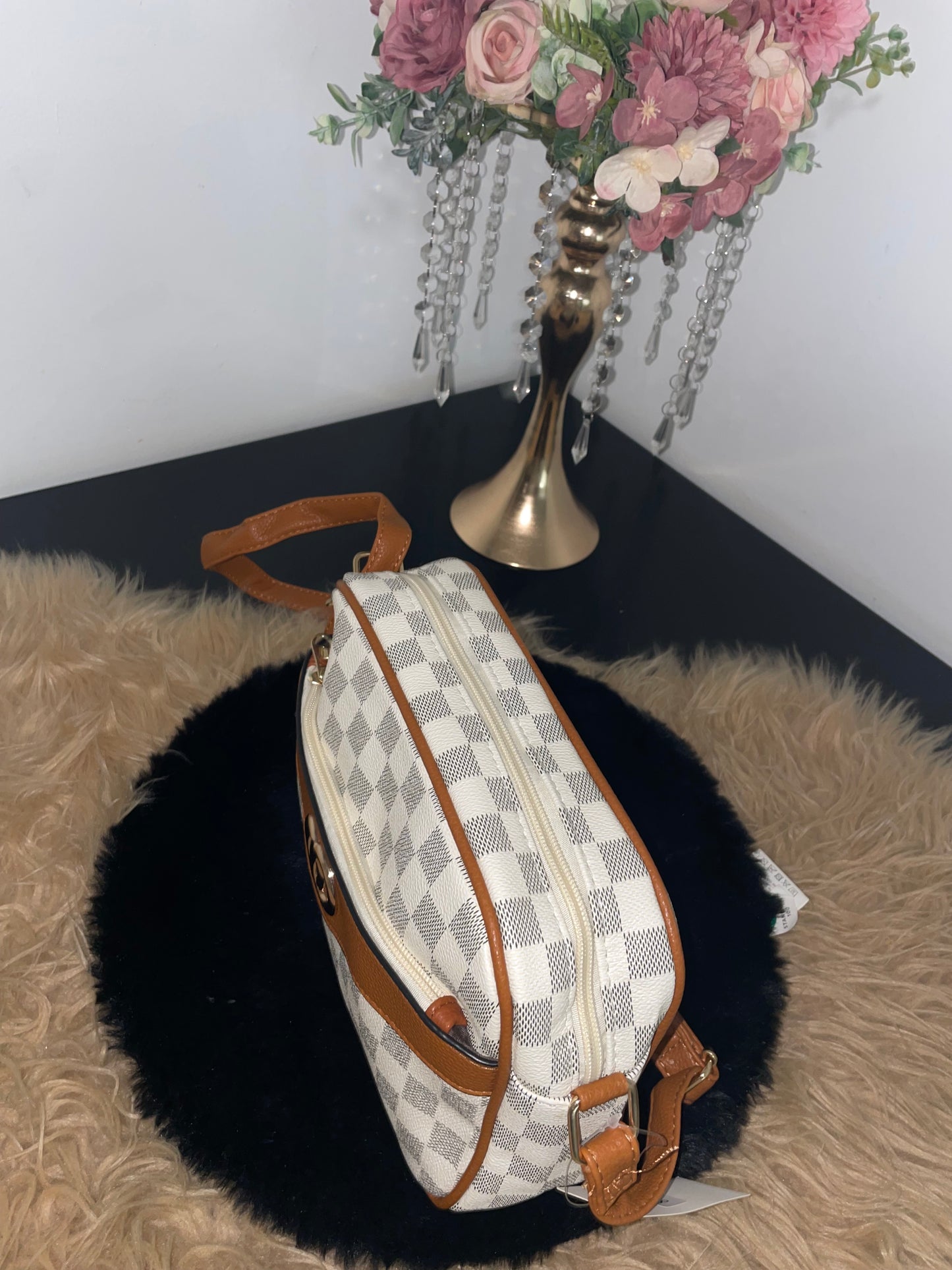 Nieuwe Chique Geruite Crossbody Handtas – Bruin & Crème