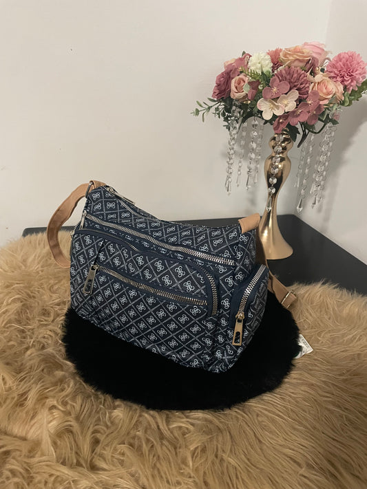 Luxe Dameshandtas – Donkerblauw met Monogramprint