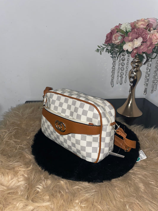 Nieuwe Chique Geruite Crossbody Handtas – Bruin & Crème